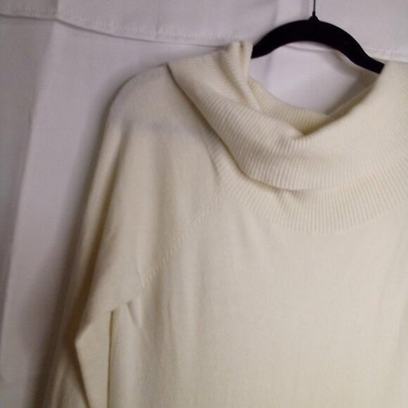 Guess Sweater Tunic Women L Long Sleeve Cowl Neck Zip Sides Off White - Picture 4 of 16